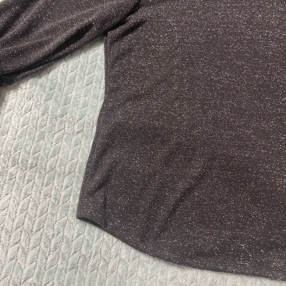 Adrienne Vittadini 3/4 Sleeves Black & Silver with Collared Bow Blouse - Picture 4 of 7